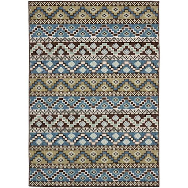 SAFAVIEH Veranda Blue/Cream 5 ft. x 8 ft. Border Indoor/Outdoor Patio  Area Rug