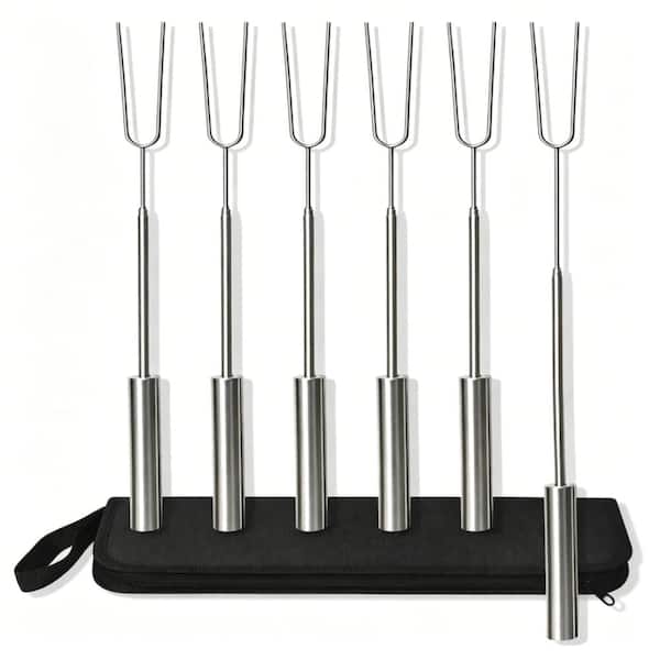 All stainless telescopic roasting forks for fire pit, ideal campfire s'mores & hot dog tools