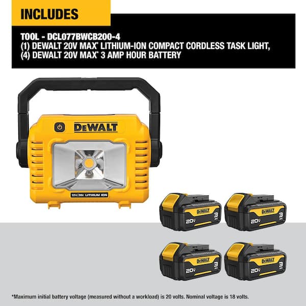 20-Volt Max Lithium-Ion Compact Cordless Task Light with (4) 20-Volt 3.0 Ah Max Premium Battery Packs