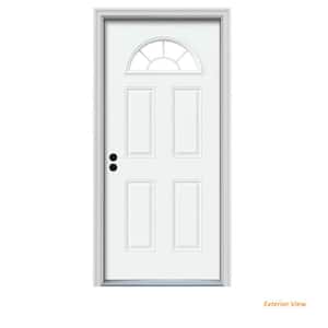 32 in. x 80 in. Fan Lite White Painted Steel Prehung Right-Hand Inswing Front Door w/Brickmould