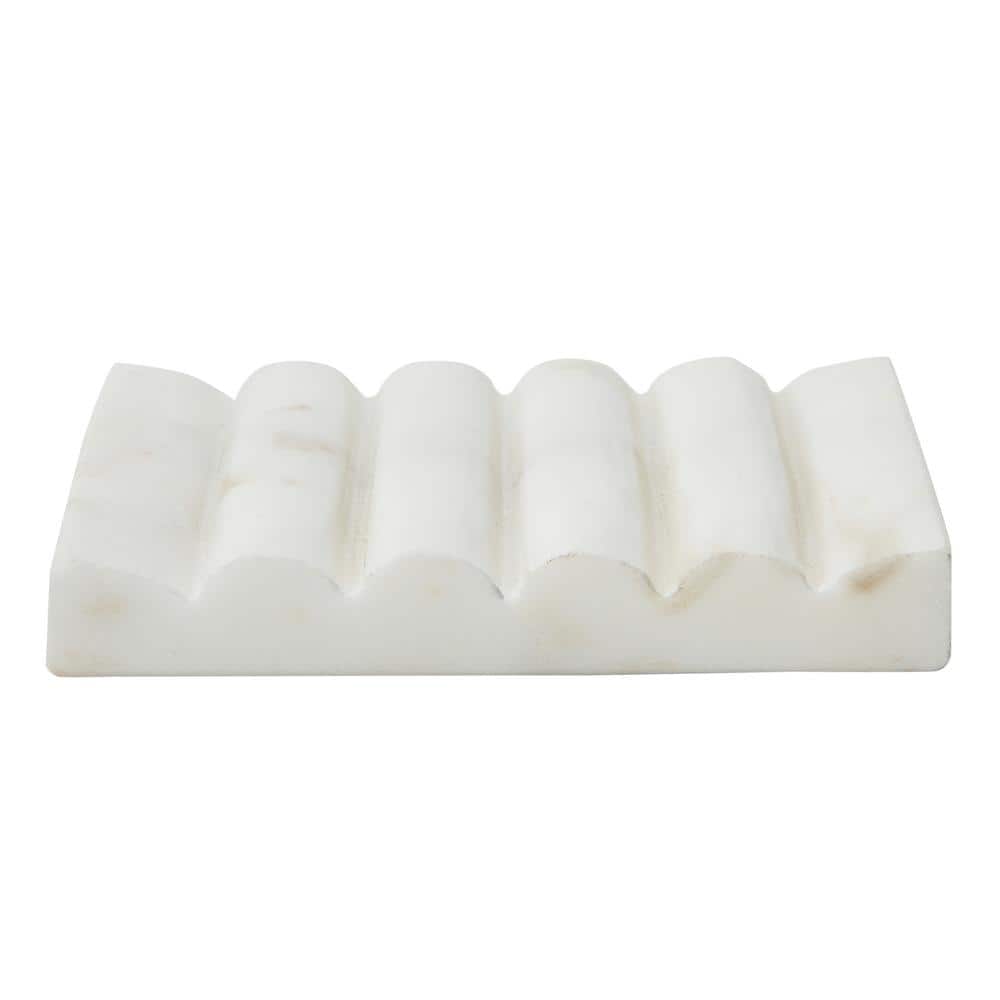 White Carved Marble Rectangular Soap Dish