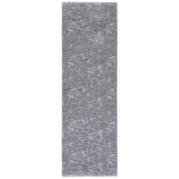 Faux Rabbit Fur 3 ft. x 8 ft. Gray/Silver Solid Color Abstract Runner Rug
