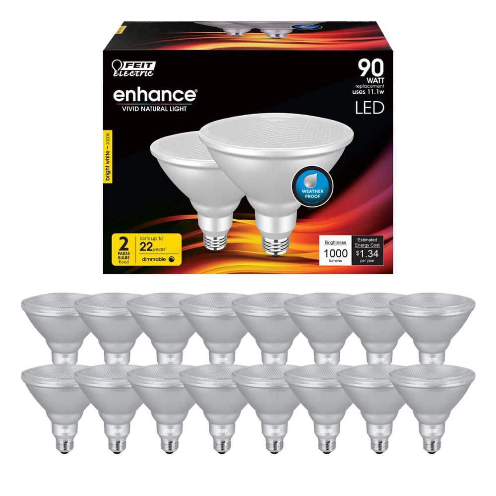 Feit Electric 90-Watt Equivalent PAR38 Dimmable CEC Title 20 Outdoor 90 E26 Medium Flood LED Light Bulb, Bright White 3000K (24-Pack)