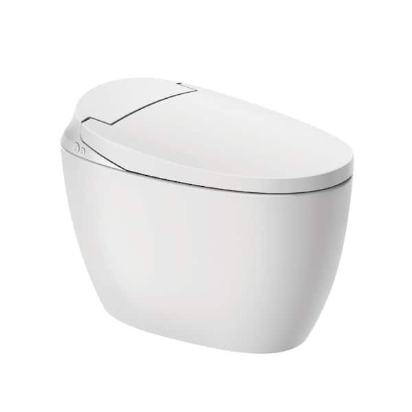Tankless 1-Piece 1.28 GPF Single Flush Elongated Toilet in White Heated Seat Included Foot Kick, Auto Flush, Night Light