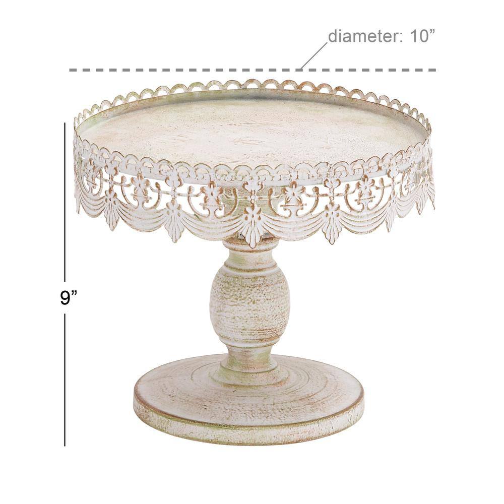 White Metal Lace Trim Pedestal Cake Stand, 10"