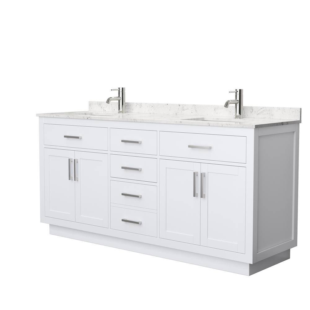 Wyndham Collection Beckett TK 72 in. W x 22 in. D x 35 in. H Double Bath Vanity in White with Carrara Cultured Marble Top, White with Brushed Nickel Trim -  840193394162