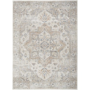 Astra Machine Washable Silver Grey 5 ft. x 7 ft. Distressed Traditional Area Rug