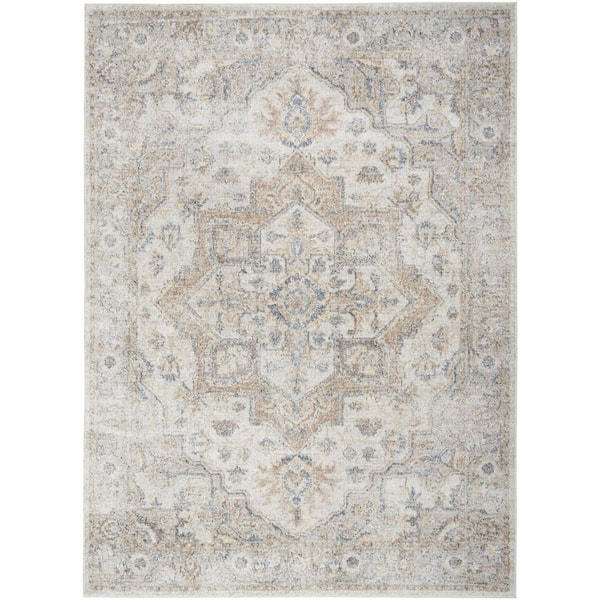 Nourison Astra Machine Washable Silver Grey 5 ft. x 7 ft. Distressed Traditional Area Rug