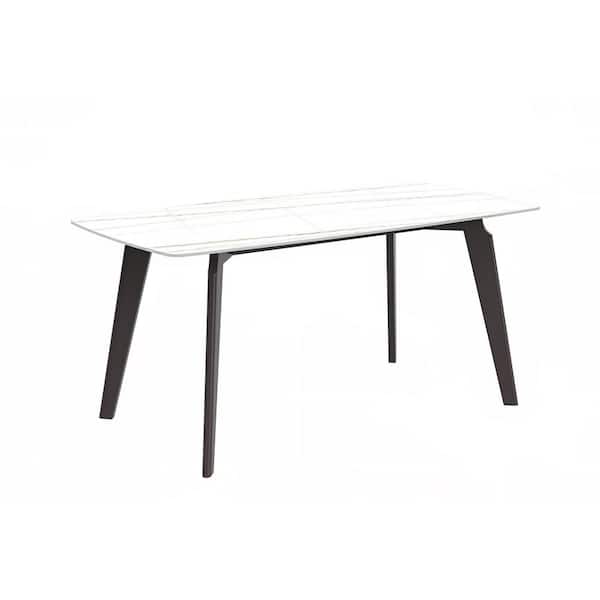 Leisuremod Krevor Series Modern White/Gold Stone 71 in. Rectangular Wide Tabletop and 4 Legs Black Steel Dining Table Seats 8