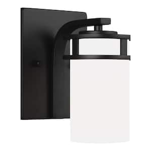 Robie 5 in. 1-Light Midnight Black Transitional Bathroom Vanity Light Wall Sconce with White Glass Shade and LED Bulb