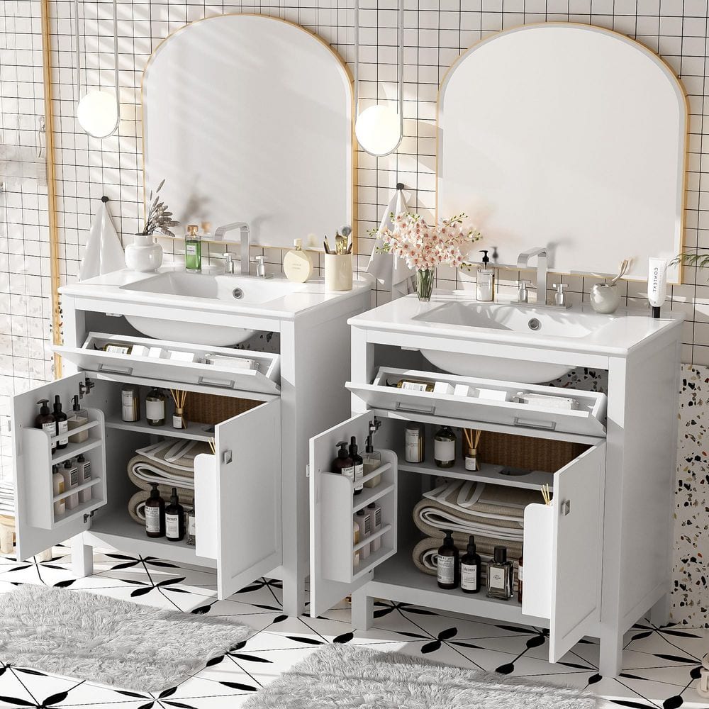 Afhocomp 60 in. Freestanding Double Sink White Bath Vanity with