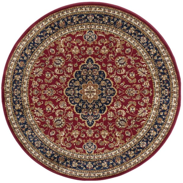 Tayse Rugs Sensation Border Red 6 ft. Round Indoor Area Rug