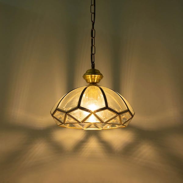 OUKANING 1-Light Gold Modern Shaded Pendant Light with Clear Glass