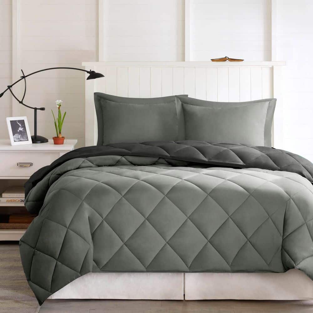 Madison Park Windsor 3-Piece Black/Gray King 3M Scotchgard Diamond