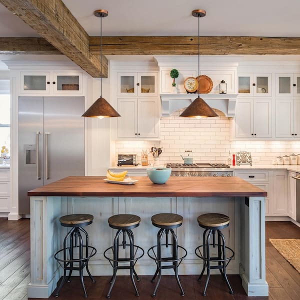 Detroit 13.11 in. 1-Light Industrial Antique Gold Cone Pendant Light for Kitchen Island