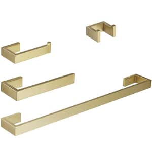 4-Piece Wall Mounted Stainless Steel Bathroom Hardware Accessories Towel Bar Set in Brushed Gold