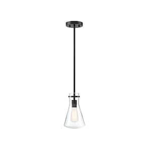 6.25 in. W x 10.5 in. H 1-Light Matte Black Shaded Pendant Light with Clear Glass Shade