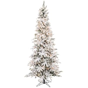 7.5 ft. White Slim Flocked Pine Artificial Prelit Christmas Tree with Incandescent Lights