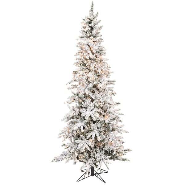 SULLIVANS 7.5 ft. White Slim Flocked Pine Artificial Prelit Christmas ...