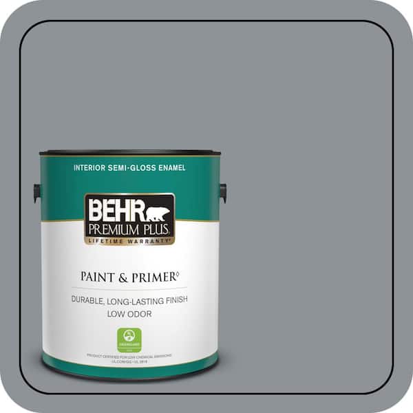 BEHR PREMIUM PLUS 1 gal. #PPU18-04 Dark Pewter Semi-Gloss Enamel Low Odor Interior Paint & Primer