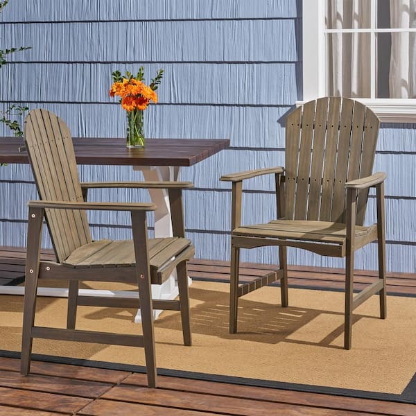Noble House Malibu Grey Solid Wood Outdoor Patio Dining Chairs (2-Pack)