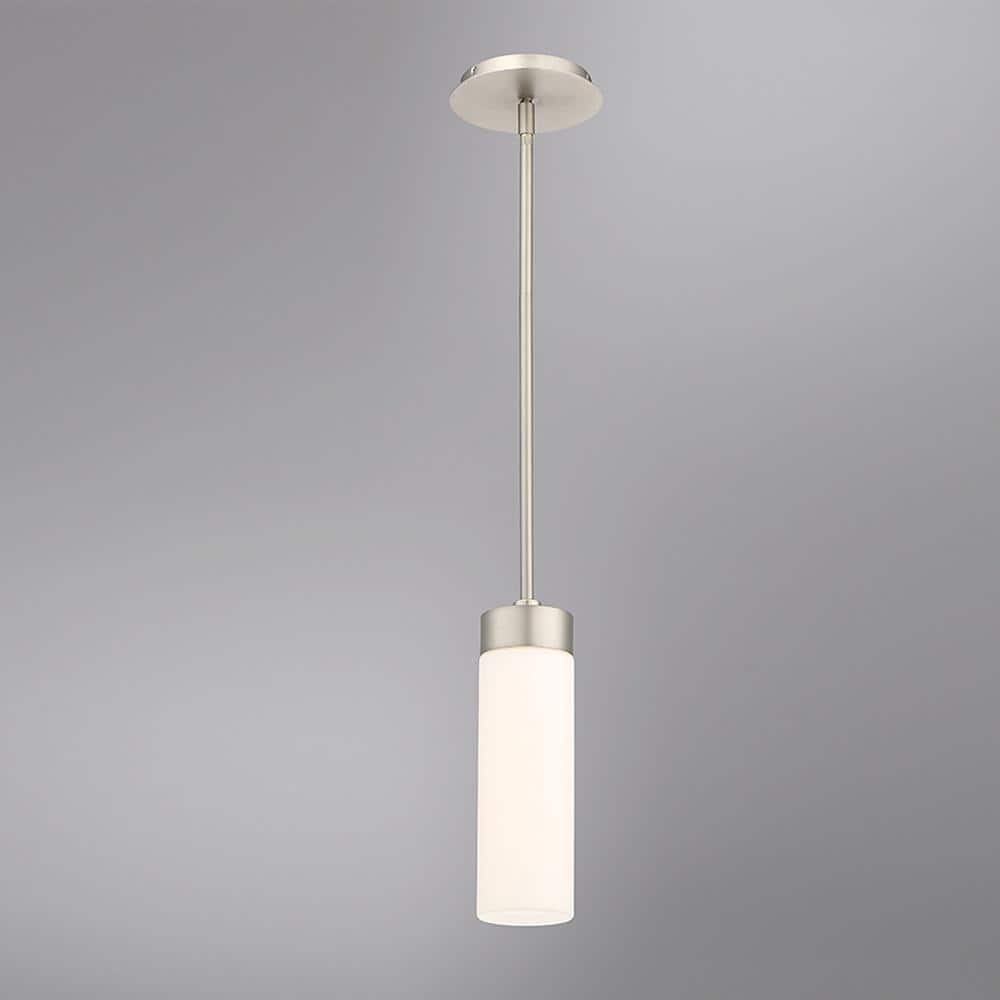 Satin Nickel Elementum Mini LED Pendant with Etched Opal Glass