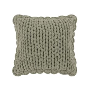 Chunky Knitted Sage Polyester 14 in. x 14 in. Decorative Throw Pillow