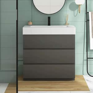 36 in. W x 18 in. D x 37 in. H Single Sink Freestanding Bath Vanity Set in Gray With White Resin Top