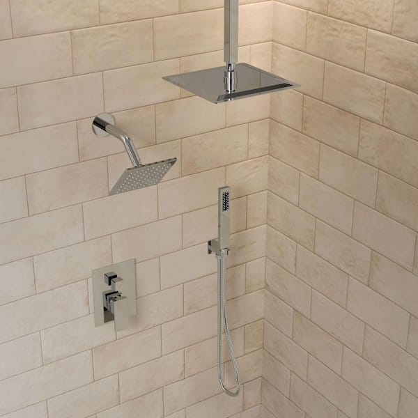 3-Spray 10 and 6 in. Dual 3 in 1 Ceiling Mount Fixed and Handheld Shower Head 2.5 GPM in Chrome Valve Included