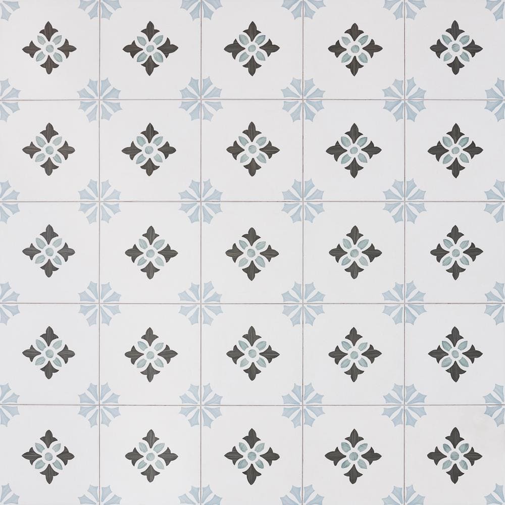 Agave 8.77" Blue and Gray Matte Porcelain Tile