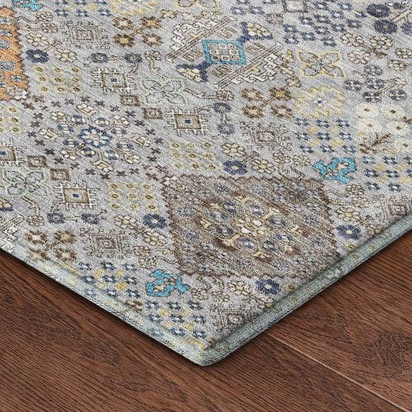 Mayfield Premium Machine Washable Abstract AMF2440 Silver 10 ft. x 14 ft. Area Rug