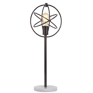 Atomic Caged 26.5 in. Edison Bulb Metal/Marble Modern LED Table Lamp, Oil Rubbed Bronze