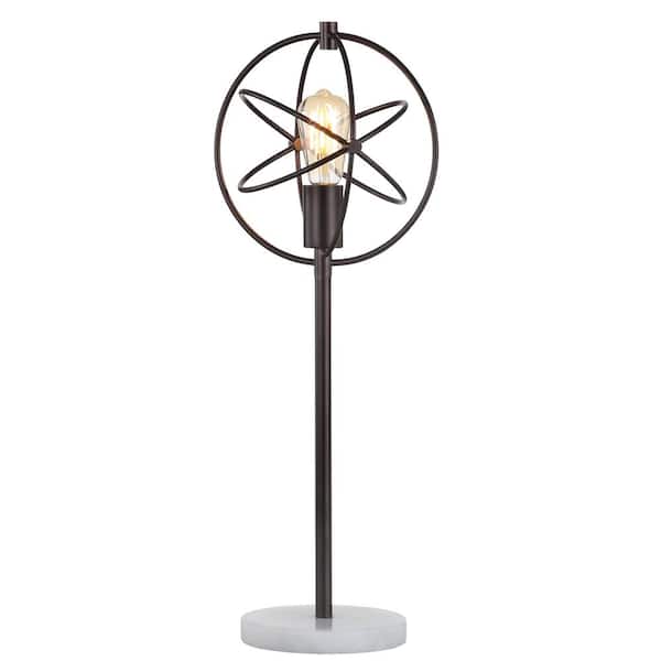 Atomic Caged 26.5 in. Edison Bulb Metal/Marble Modern LED Table Lamp, Oil Rubbed Bronze