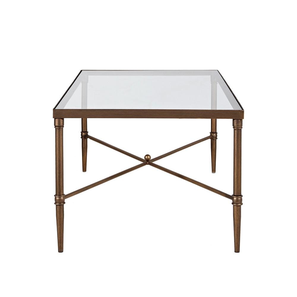 Bronze Rectangular Glass Top Cocktail Table with X-Base