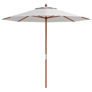 Adjustable 10 ft. Wood Pole Market Wooden Patio Umbrella Outdoor Patio Garden Sun Shade in Beige