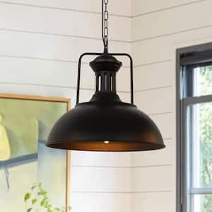 1-Light Matte Black Shaded Pendant Light with 16 in.W Metal Shade