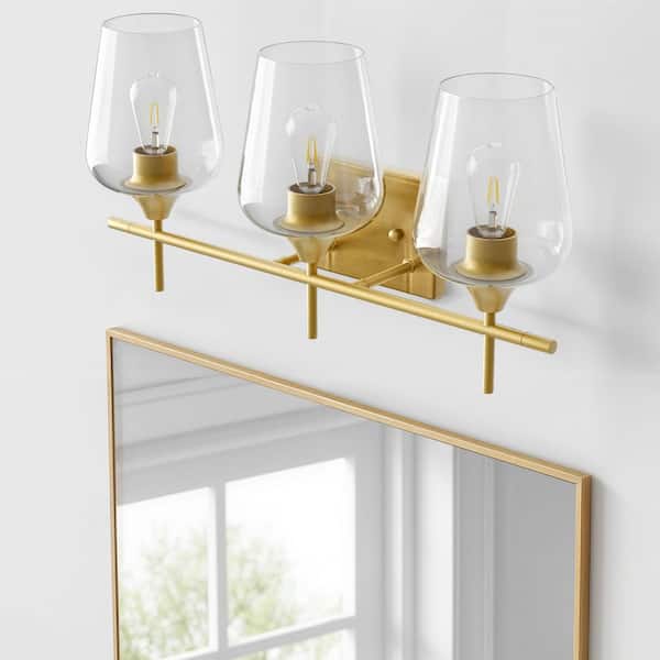 Merra 3-Light Antique Brass Wall Sconce Vanity Lights with Glass Shade