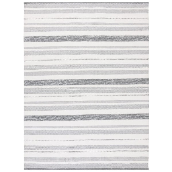 Kilim 8 ft. x 10 ft. Silver/Ivory Striped High-Low Area Rug