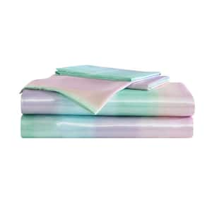 Pastel Ombre 3-Piece Purple/Blue/Green Satin Twin XL Sheet Set