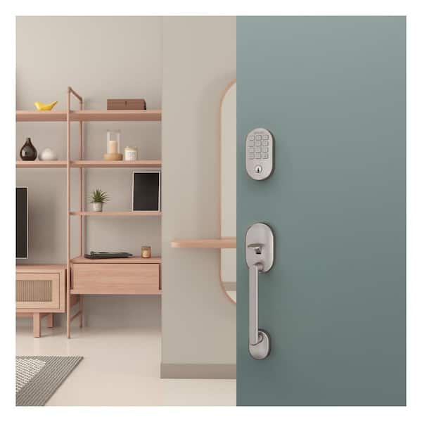 Remsen Satin Nickel Arrive Smart WiFi Deadbolt and Lower Half Door Handleset with Davlin Handle and Remsen Trim