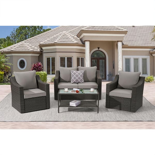 Patio Furniture 5-Piece Outdoor Sofa Set, PE Rattan Wicker