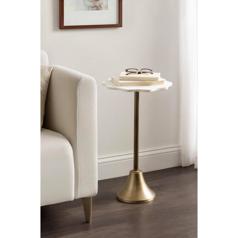 Sanzo 14 in. Gold Scalloped Round Marble End Table - thumbnail 8