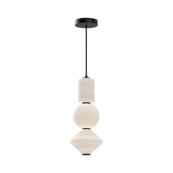 ALORA MOOD Bijou 8 in. 1 Light 20-Watt Matte Black/Opal Matte Glass Integrated LED Pendant Light