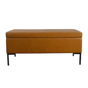 Large Carmel Faux Leather Storage Bench with Metal Legs 18.5 in. Height. x 42 in. Width in. x 20 in. Depth