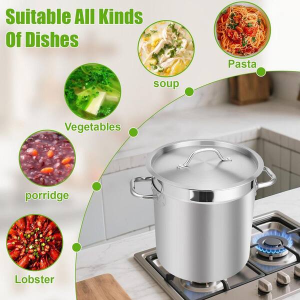 Stainless Steel Stock Pot 37 qt. Large Capacity Heavy Duty Cooking