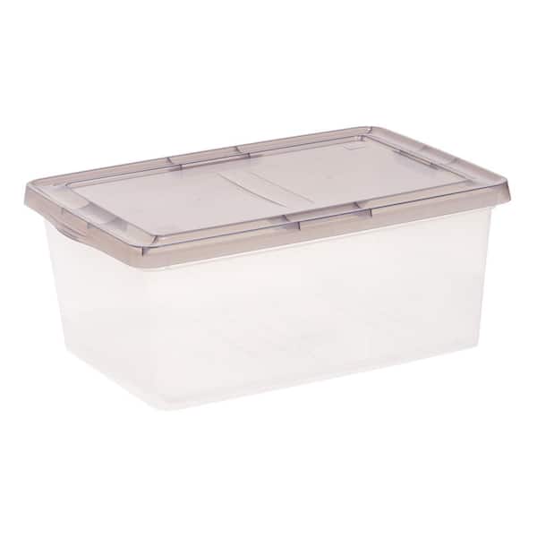 17 Qt. Snap Top Plastic Storage Box, Clear with Gray Lid