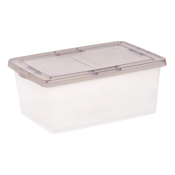 17 qt. Snap Top Plastic Storage Box in Clear with Gray Lid 500218