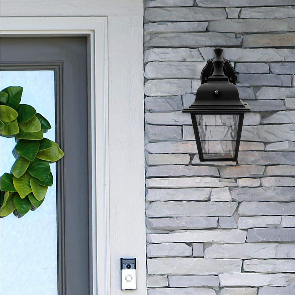 Black Aluminum LED Lantern Sconce with Water Glass