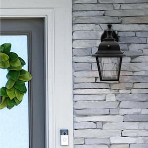 1-Light Black LED Outdoor Wall Lantern Sconce with Clear Water Glass and Dusk to Dawn Sensor