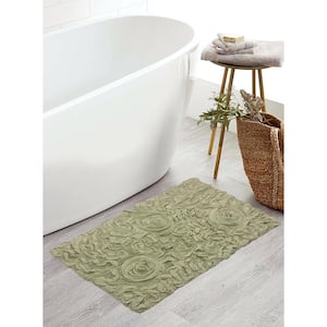 Bell Flower Collection 100% Cotton Tufted Bath Rugs, 21 in. x34 in. Rectangle, Green